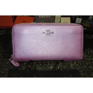 Coach Metallic Pink Leather Zip Around Accordion Continental Long Wallet